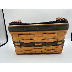 Longaberger 1997 Collectors Club Handwoven Basket Braided Handles Blue Fabric Li